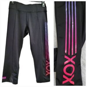 Betsey Johnson Sz M Cropped XO Striped Black Go Dry Active Wear Leggings